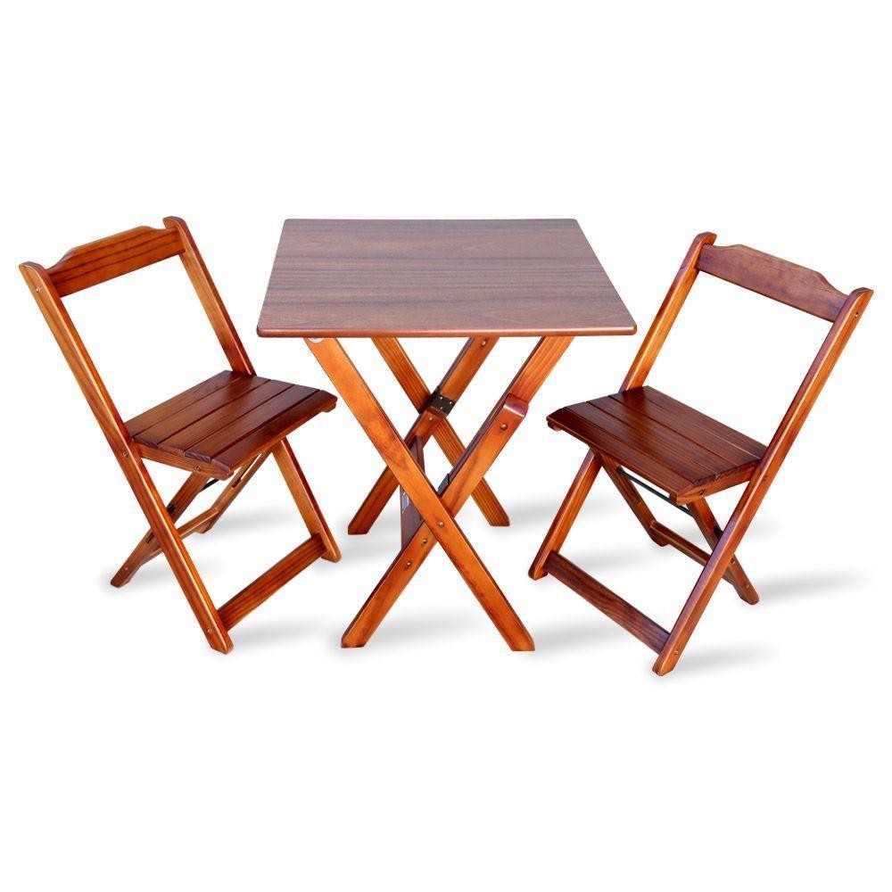 Jogo De Mesa Com 2 Cadeiras Dobravel 70x70 Para Bar E Restaurante - Imbuia - Cor: Marrom
