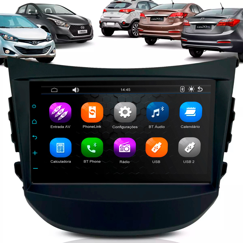 Central Multimídia 7" Pol. MP5/BT CarPlay Android + Moldura HB20 HB20S HB20X 2012 a 2018 Preta AP664 - Automobiles