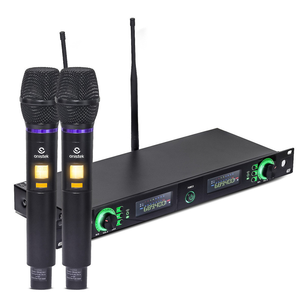 Microfone Sem Fio Duplo Profissional Uhf Com Base Receptora