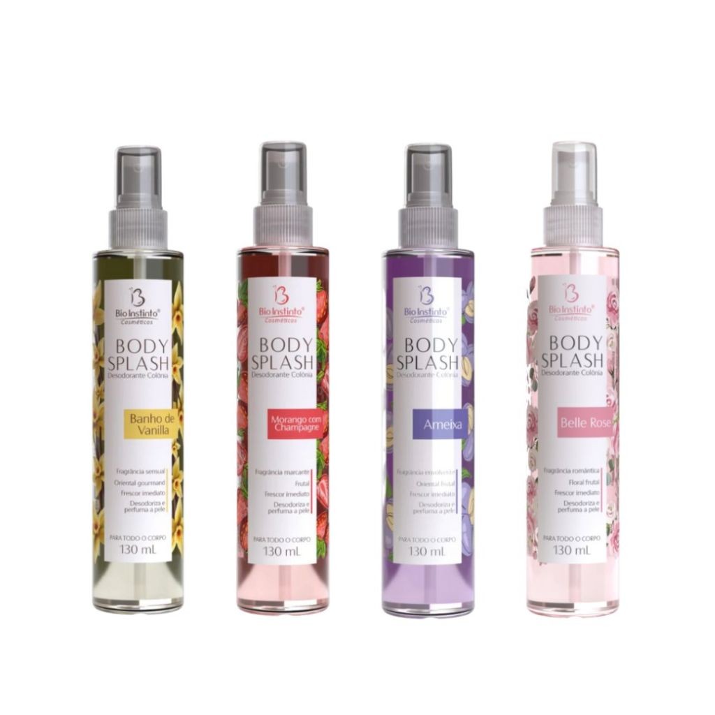 Desodorante Colônia Body Splash 130ml Bio Instinto - Ameixa, Morango Champagne ou Belle Rose