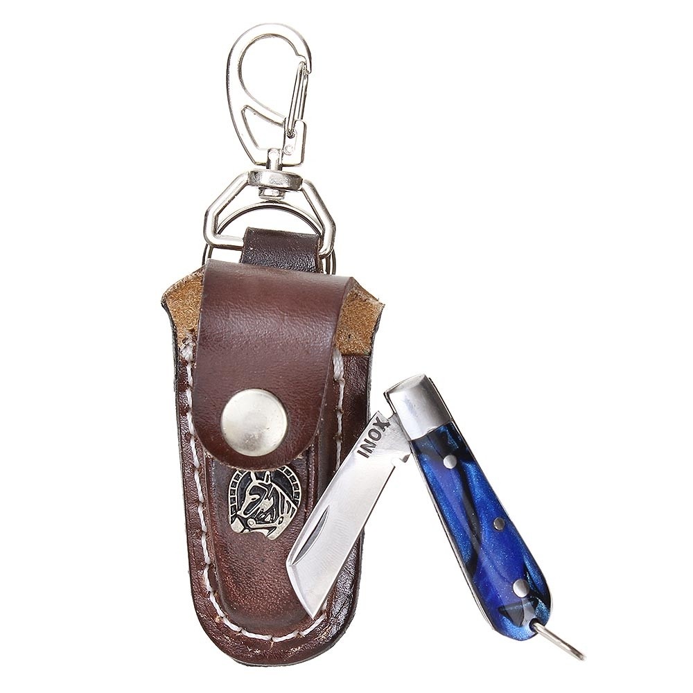 Mini Canivete em Aço Inox Azul com Bainha em Couro Rodeo West 31118