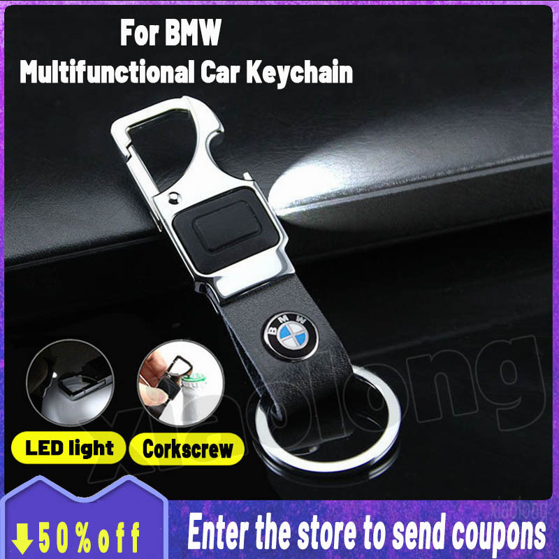Para BMW Com Luz LED Multifuncional Couro Carro Chaveiro Abridor De Garrafa Moda Liga Porta-Chaves Do metal Motocicleta