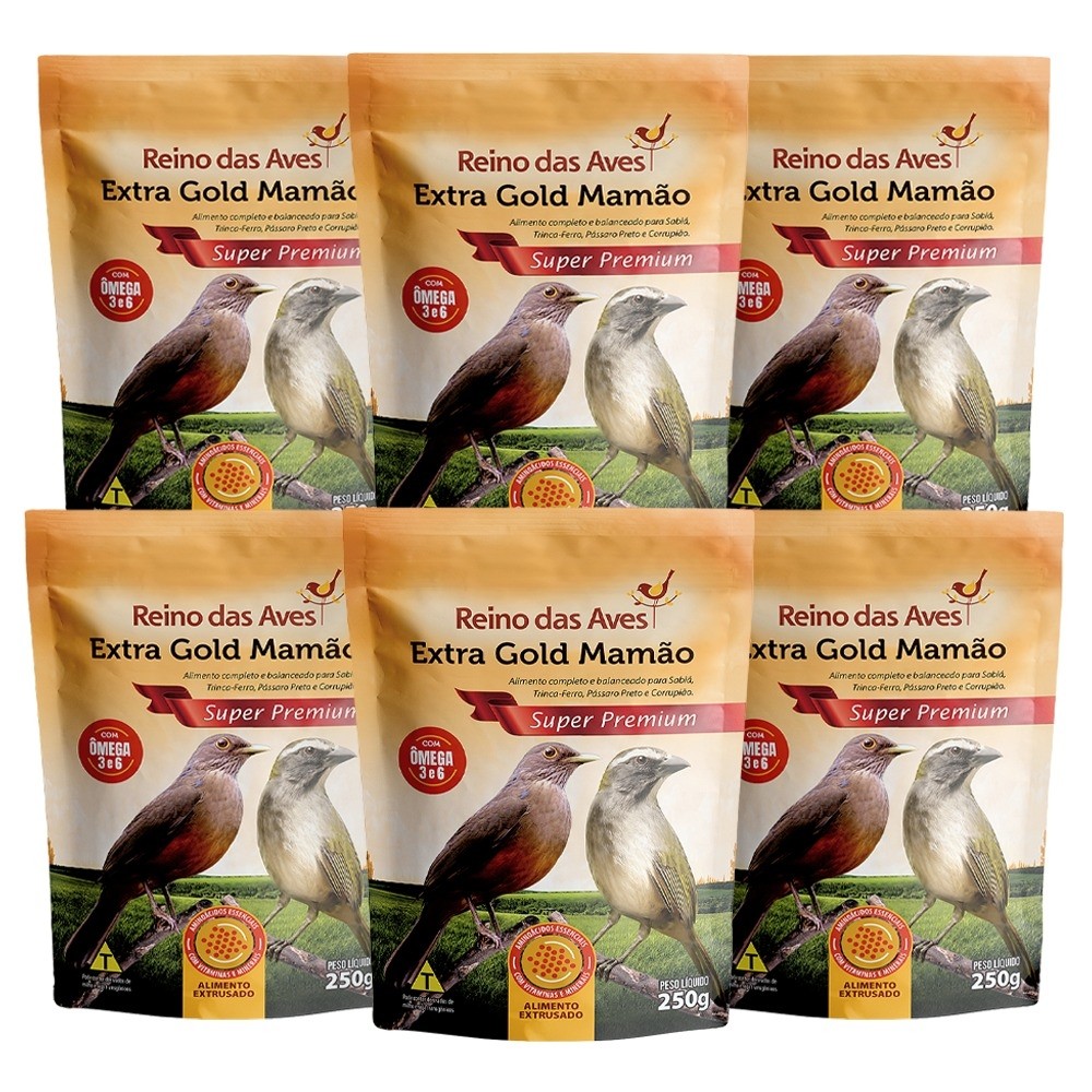 KIT 6 Ração Para Sabia Trinca Ferro Pixarro Corrupiao Extra Gold Mamão Raçao Mamao 250g