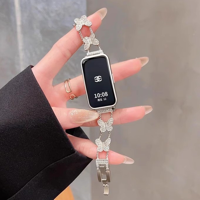 Luxo Diamante Borboleta Moda Pulseira Para Samsung Galaxy Fit 3 Smartwatch Feminina De Relógio De Aço Inoxidável