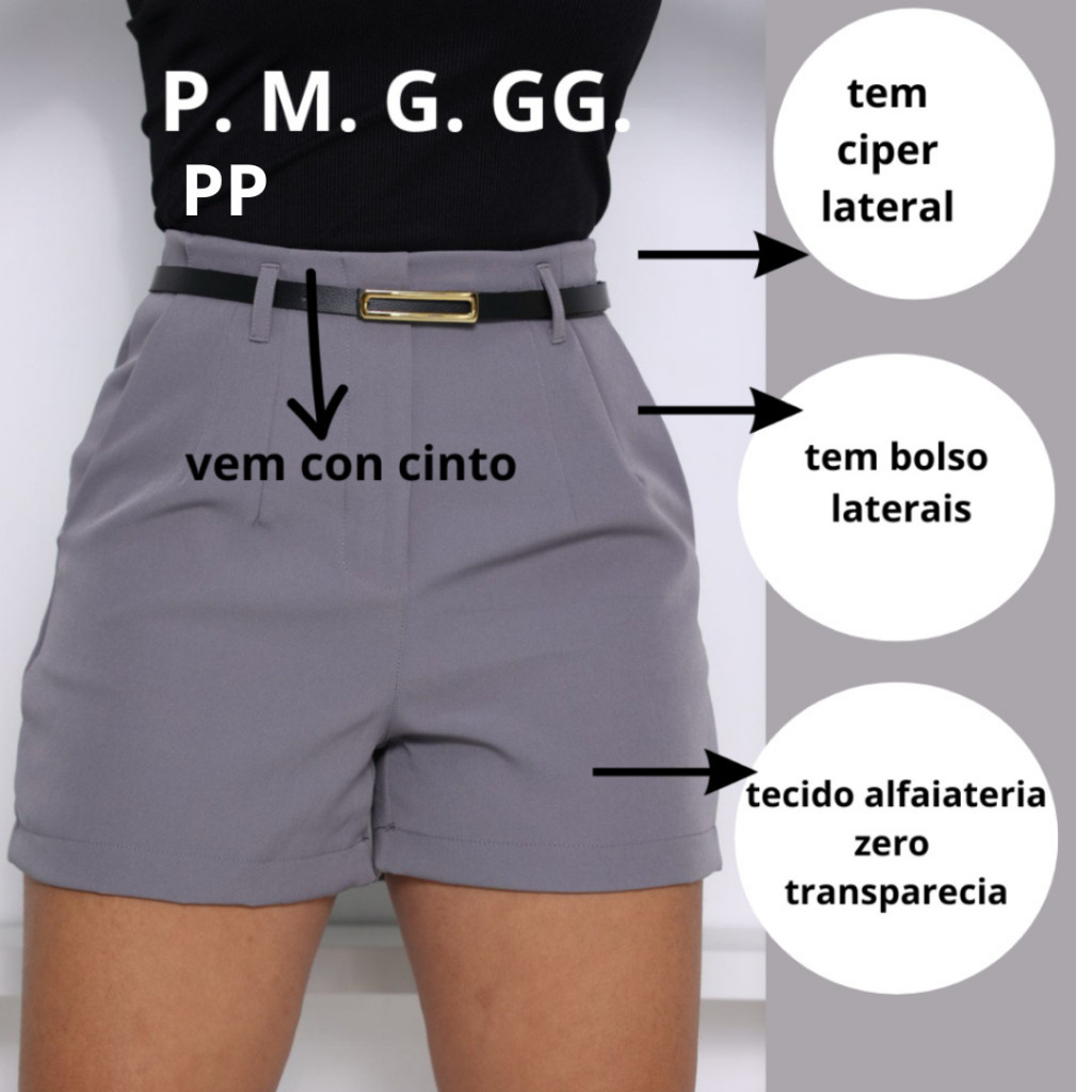 Short  Alfaiataria feminino social Lizo com cinto,  bolso e ziper na lateral verão 2025