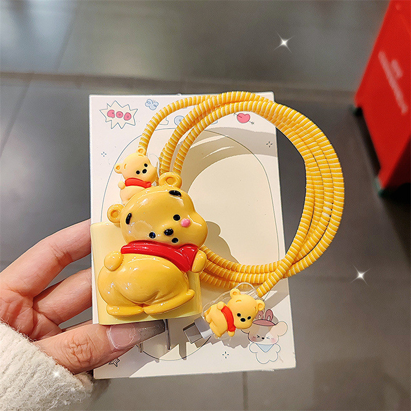 Novo Carregador Capa Protetora Para iPhone 18 25W Cabeça De Carregamento Dos Desenhos Animados Winnie the Pooh Cabo Dado