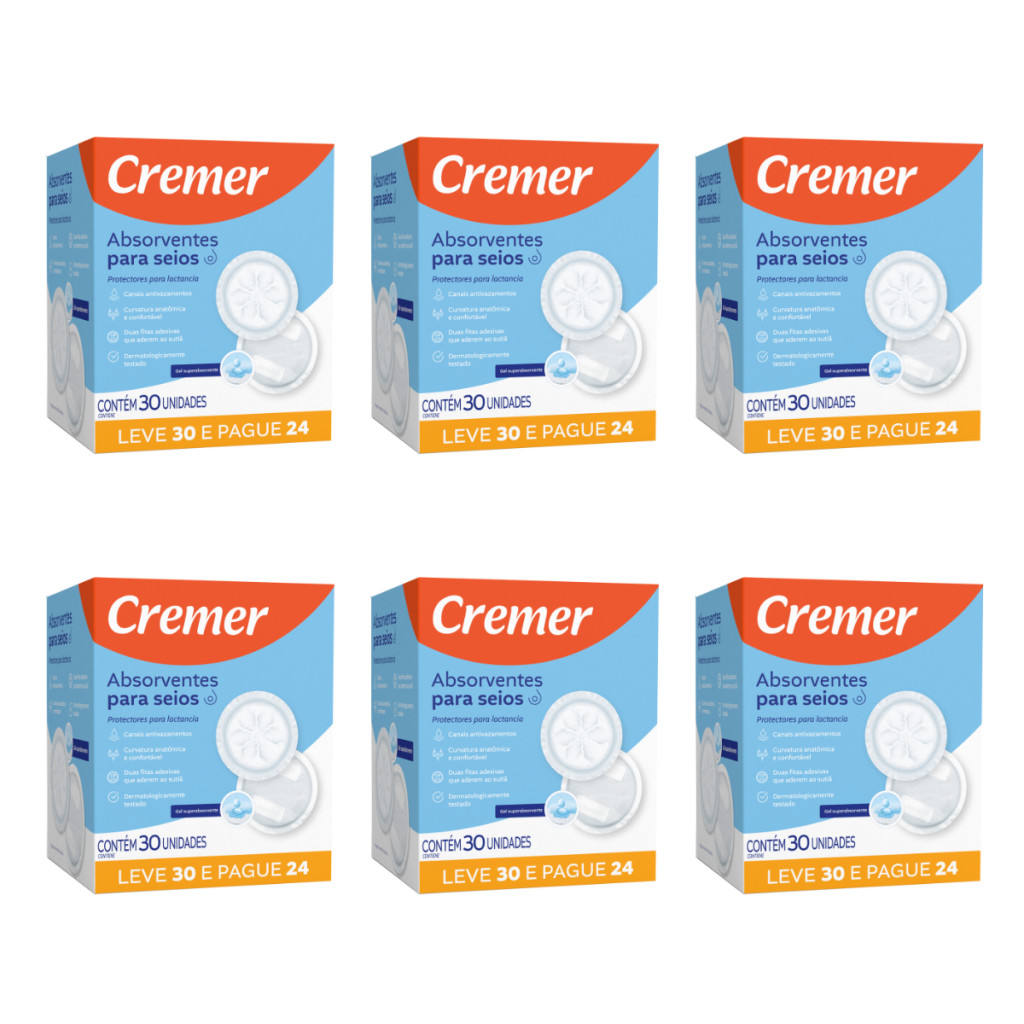 Kit 6 Absorventes Para Seios Cremer Leve 30 pague 24 und