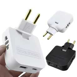 Adaptador de Tomada 10A Dobrável Articulado Benjamin 2 Entradas + 1 USB + 1 Tipo C
