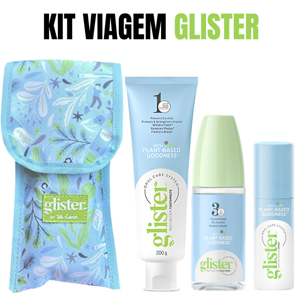 Kit Viagem Glister Estojo + Creme Dental + Exaguante + Spray