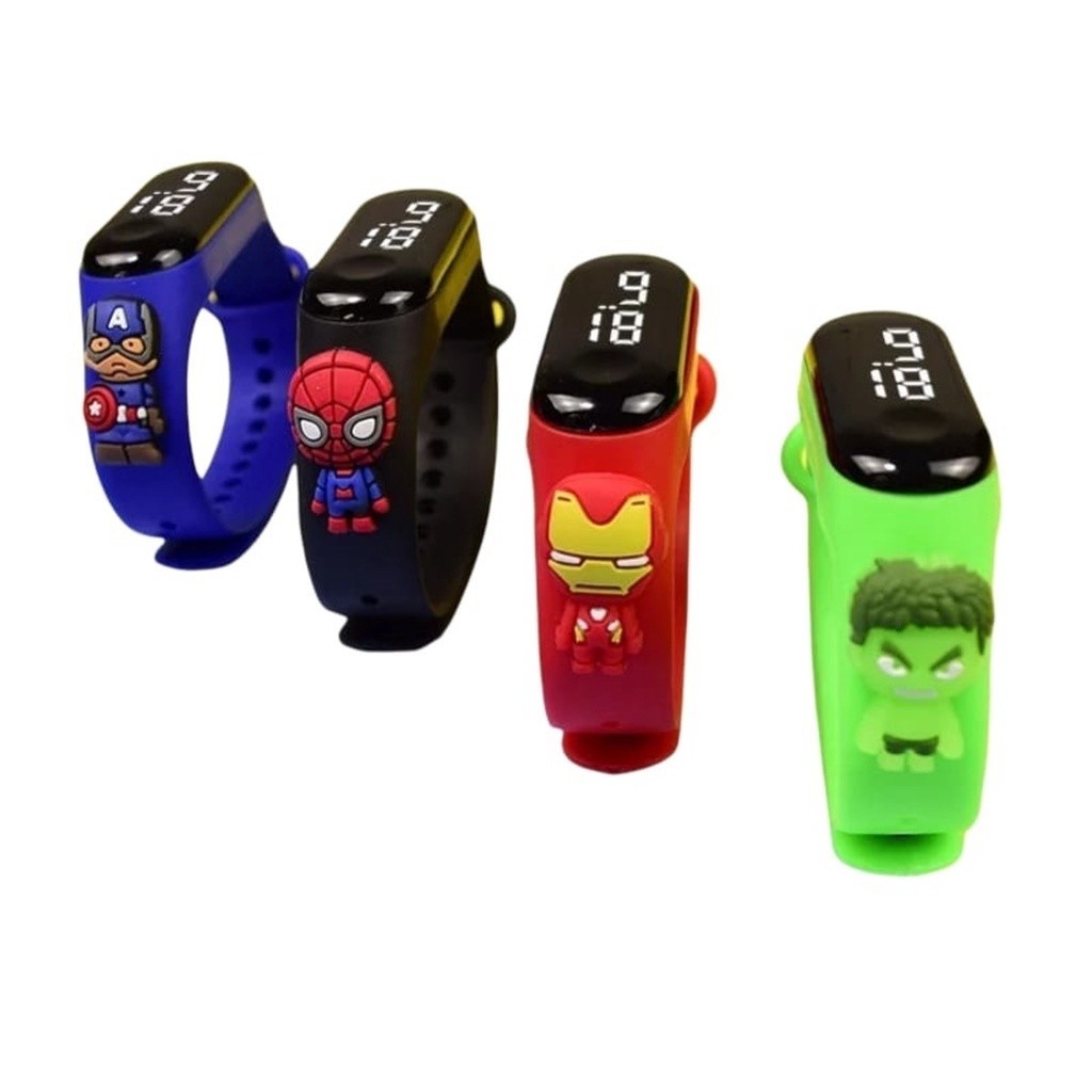 Relógio Infantil Vingadores Digital Led Heróis Homem Aranha Hulk Homem de Ferro Capitão America Batman presente
