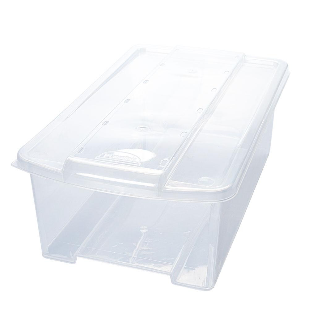 Caixa de Plástico Retangular Organizadora 9,8 L com Tampa Empilhável Grande em Oferta na Shopee