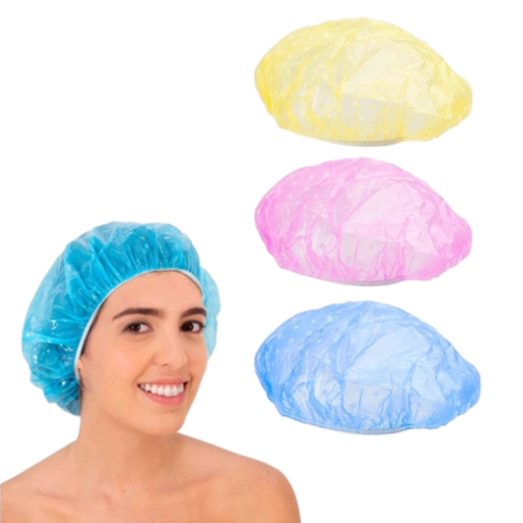 Touca Plástica Para Banho Tintura Hidratação Com Elástico PVC - Estampas e Cores Variadas — imagem 2 de 2