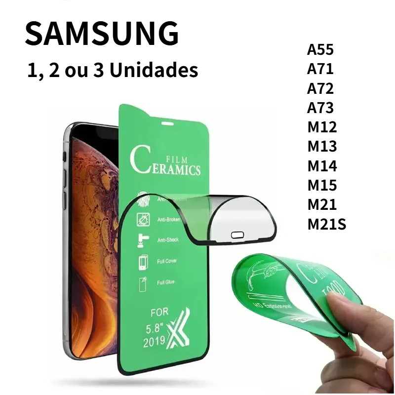 Película de Cerâmica para Samsung A55 A72 A73 M14 M15 M21 - Kit 1/2/3 Unidades - Alta Resistência HD