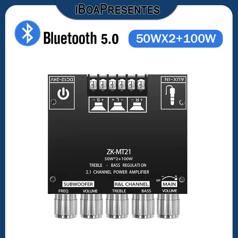 Módulo Amplificador Digital Bluetooth ZK-MT21 50W*2+100W 2.1 Canais Com Tom Alto E Baixo Super Graves em Oferta na Shopee