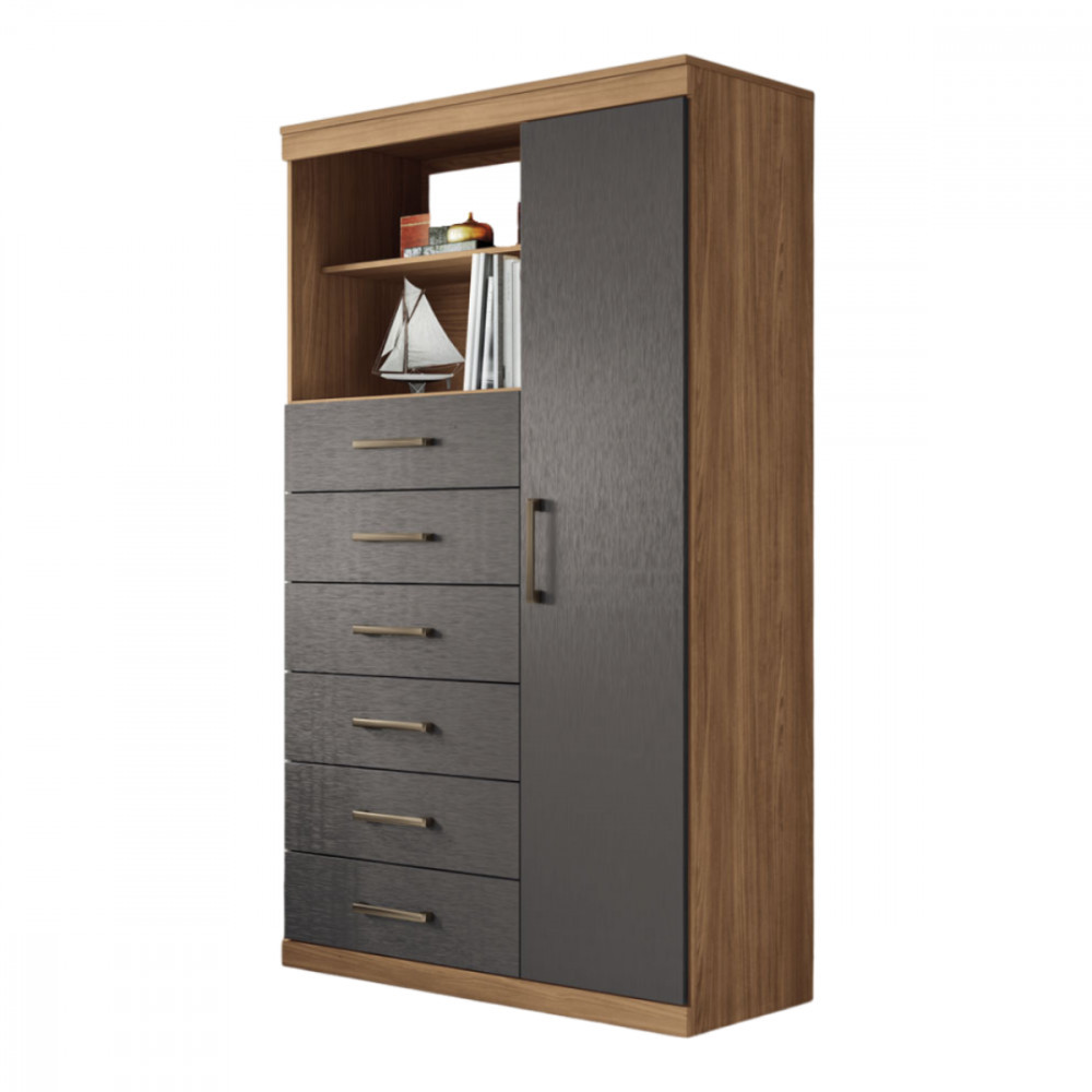 Multi Comoda Maraba 1 Porta 6 Gavetas Jatoba Grafite Santos Andira em Oferta na Shopee