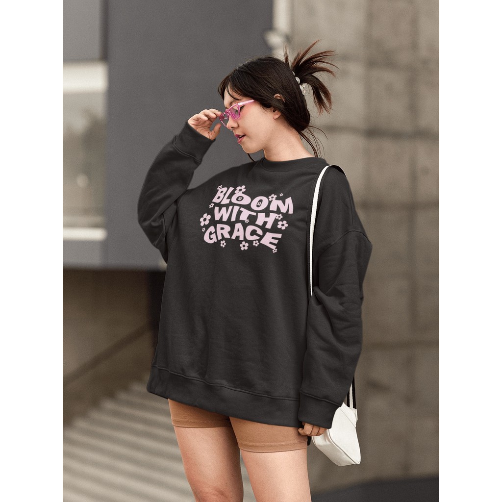 Moletom Blusa de Frio Básico Estiloso Feminino Estampado Gola Redonda Confortável 100% Algodão - Bloom With Grace