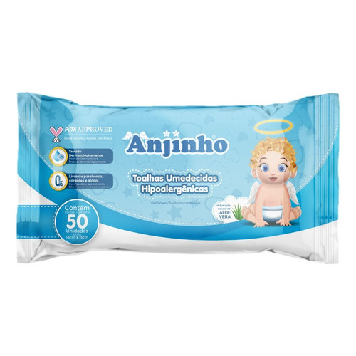 Toalha Umedecida Hipoalergênica Anjinho Azul 50 Unidades