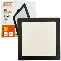 Painel Plafon Quadrado Embutir 18w Preto Branco Quente 3000k
