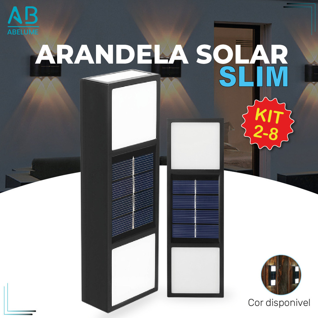 Kit 8 Luminária Parede Led Arandela Solar Slim 4 Focos Externa À Prova D 'Água Luz Neutra 6,000K