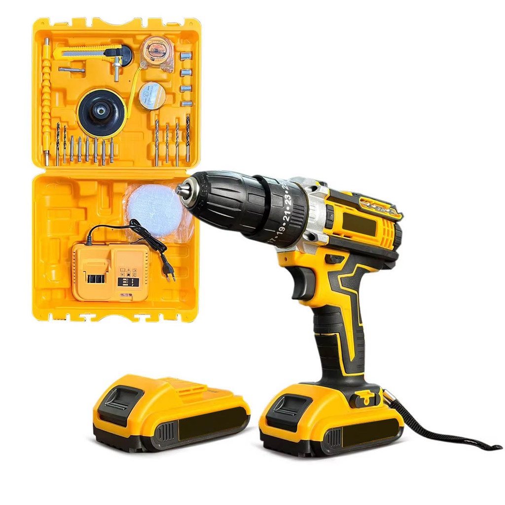 Furadeira e Parafusadeira de Impacto Profissional 21v 2 Baterias Elétrica Bivolt com Kit 26 Peças