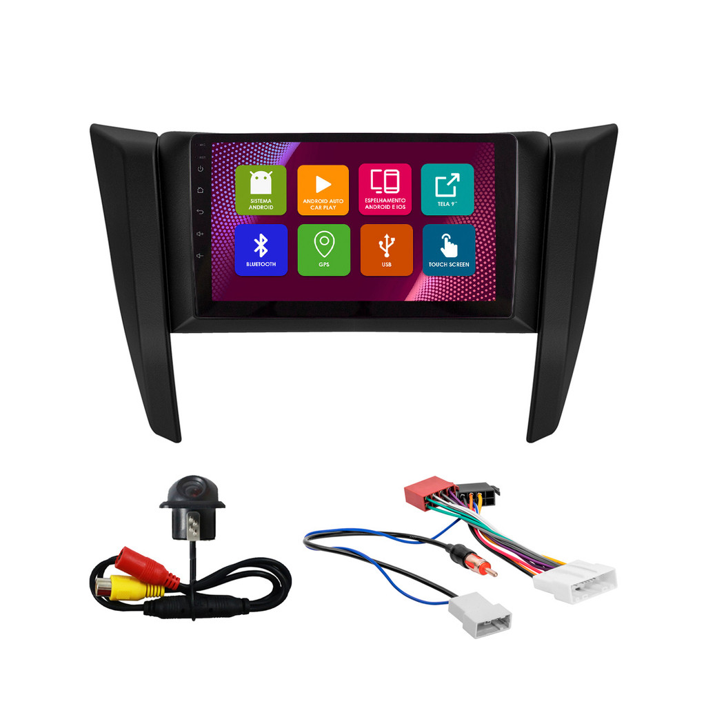 Kit Multimídia 9 Pol Frontier 2017 2018 2019 2020 2021 2022 2023 Android 2Gb Ram 32Gb Flash Quad-Core 2 Din Preto Wifi