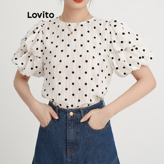 Lovito Blusa Elegante de Poá com Manga Bufante de Dupla Camada para Mulheres LNL38056 (Alperce) em Oferta na Shopee