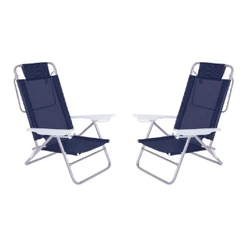 Kit 2 Cadeira de Praia Summer Reclinavel 6 Posições Aluminio Suporta Até 120Kg Apoio de Braço Mor