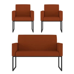 Kit 2 Poltronas + Namoradeira 2 Lugares para Recepção
