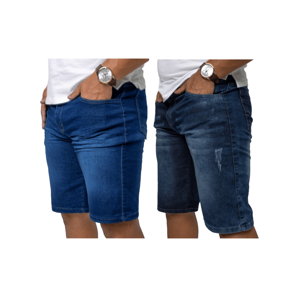 KIT 2 Bermudas Masculinas Jeans Elasticidade e Conforto - Presente Ideal Moda Masculina Casual Verão Dia dos Pais 
