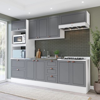 Cozinha Pérola com Rodapé 5 Peças Torre Quente Aéreo 3 Portas Balcão 120 Balcão 80 e Basculante Yesc em Oferta na Shopee