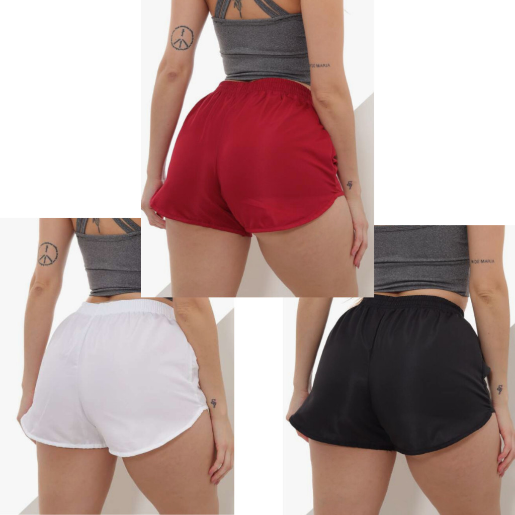 KIT 3 SHORT TACTEL ESPORTIVO, ACADEMIA, CORRIDA, CAMINHADA PRETO, ROSA NEON, ROSA CLARO P AO EXG (GGG = EXG/G4)