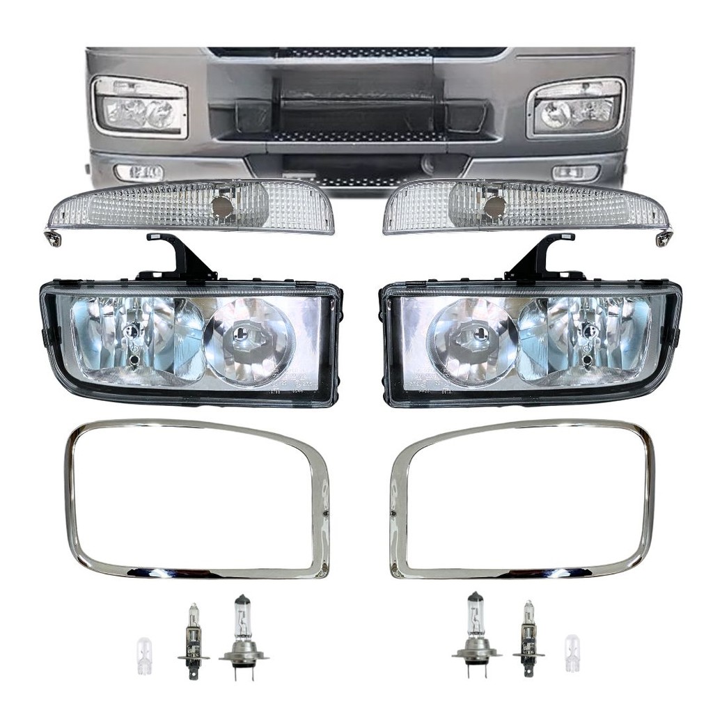 Kit Farol Principal Com Moldura e Lâmpadas Para Caminhão Mercedes Benz Axor Após 2005 9408200261