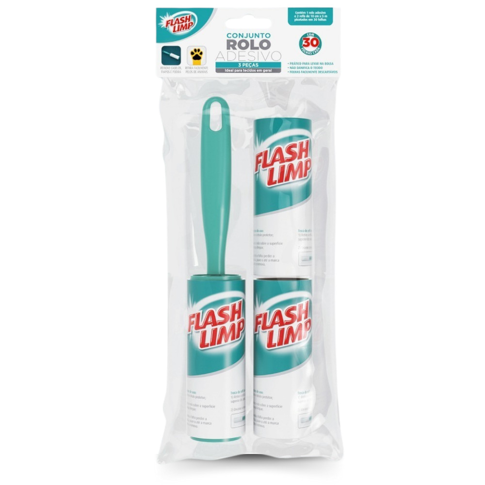 Conjunto Rolo Adesivo 3 Peças Flash Limp Kit Rolo Adesivo com 2 Refis