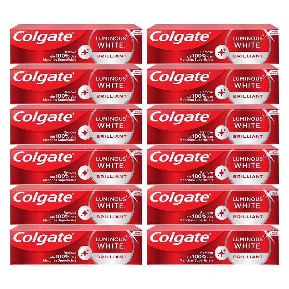 Kit Creme Dental Colgate Luminous White Brilliant 70g com 12 unidades em Oferta na Shopee