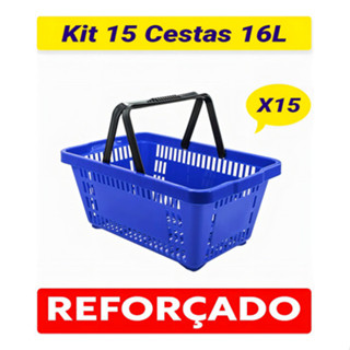 Kit 15 Cestos De Compras Cestinha Plástica P/ Supermercado Mercado Lojas Cesta Multiuso em Oferta na Shopee