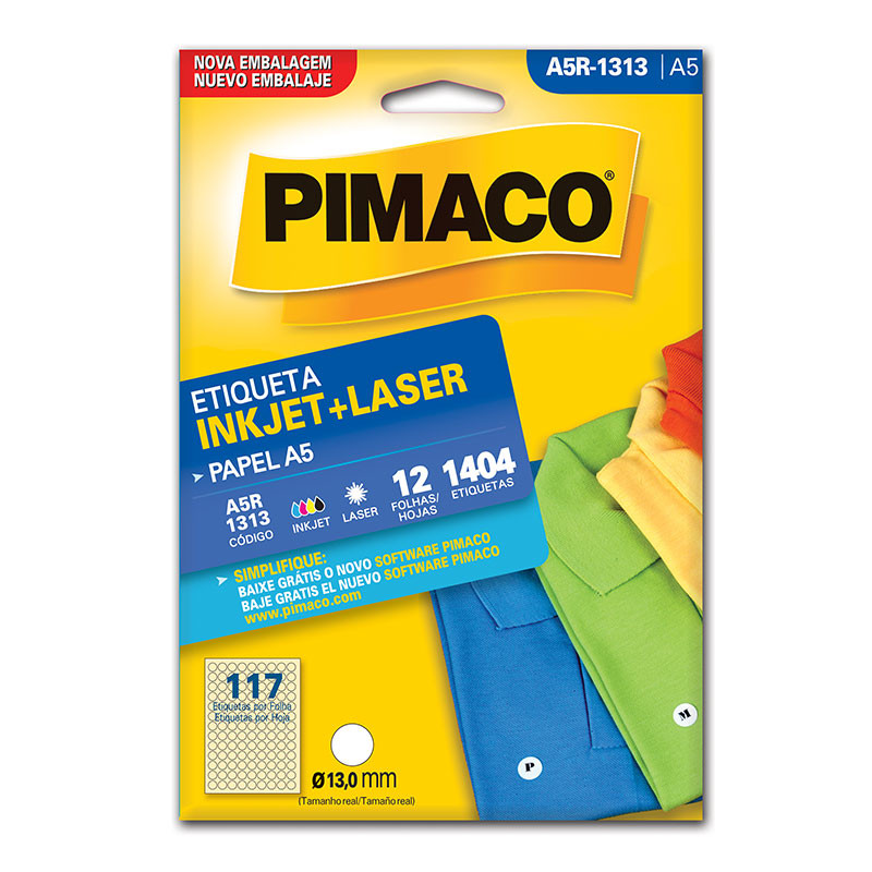 Etiqueta inkjet/laser A5R1313 com 12 folhas Pimaco