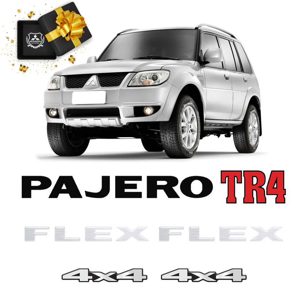 Kit Emblemas Pajero Tr4 Flex 4x4 Cinza Adesivos Resinados