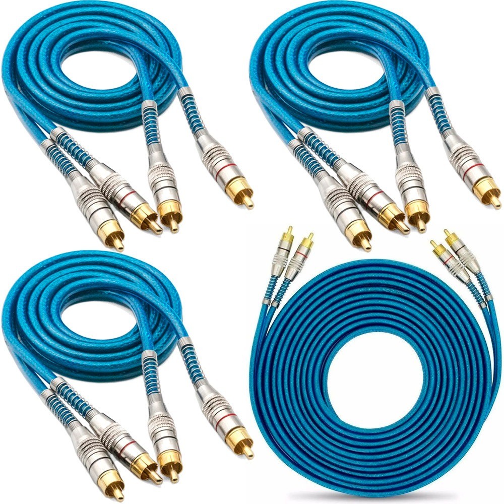 3 Cabos Rca 1 Metro + Cabo Rca 5 Metro Azul em Oferta na Shopee