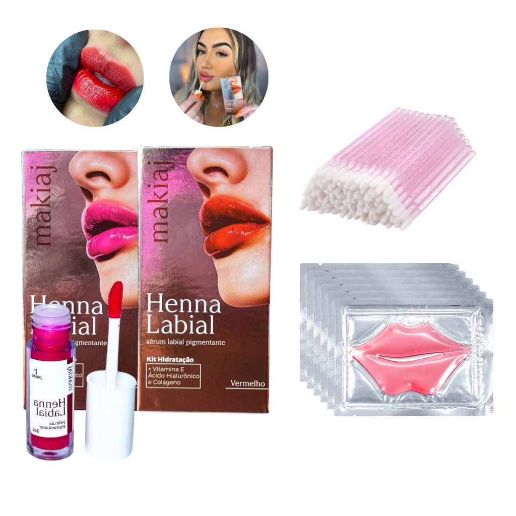Kit Henna Labial Profissional Mascara Labial Apliacador Gliter