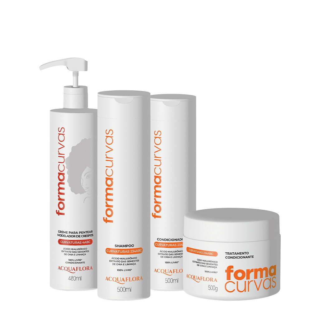 Kit Acquaflora Forma Curvas Shampoo Condicionador Tratamento Condicionante e Creme de Pentear Crespos (4 produtos) em Oferta na Shopee
