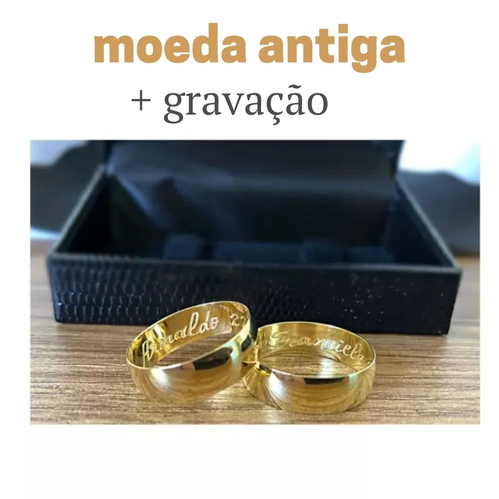 Par de alianças MOEDA ANTIGA 6mm + Gravação + Caixinha