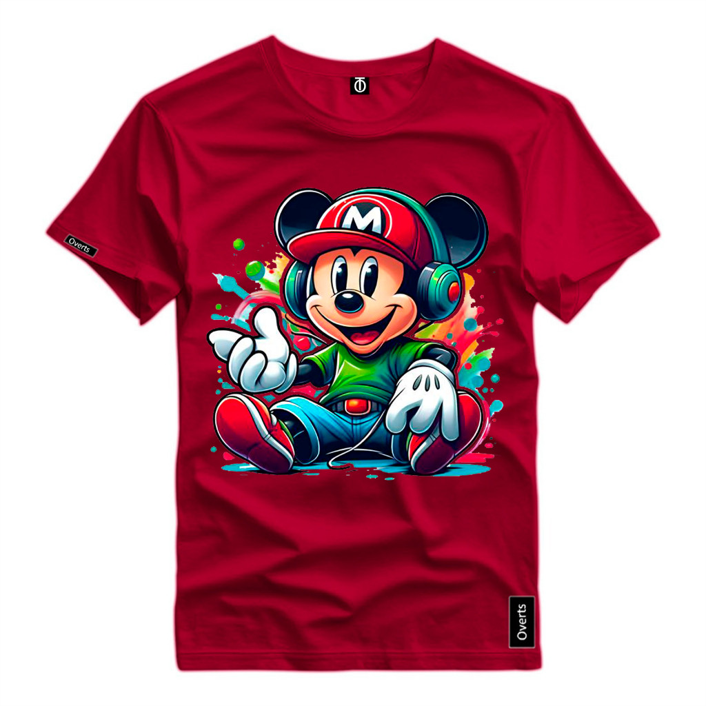 Camiseta Masculina Mickey Mouse Fone Style -046 Estampa Camisa Personalizada Malha Algodao