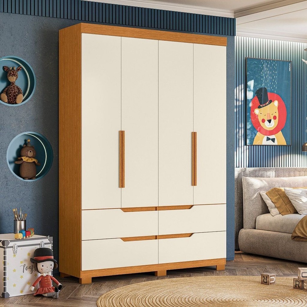 Guarda Roupa Infantil 4 Portas 4 Gavetas Circus Cinamomo/Off White em Oferta na Shopee