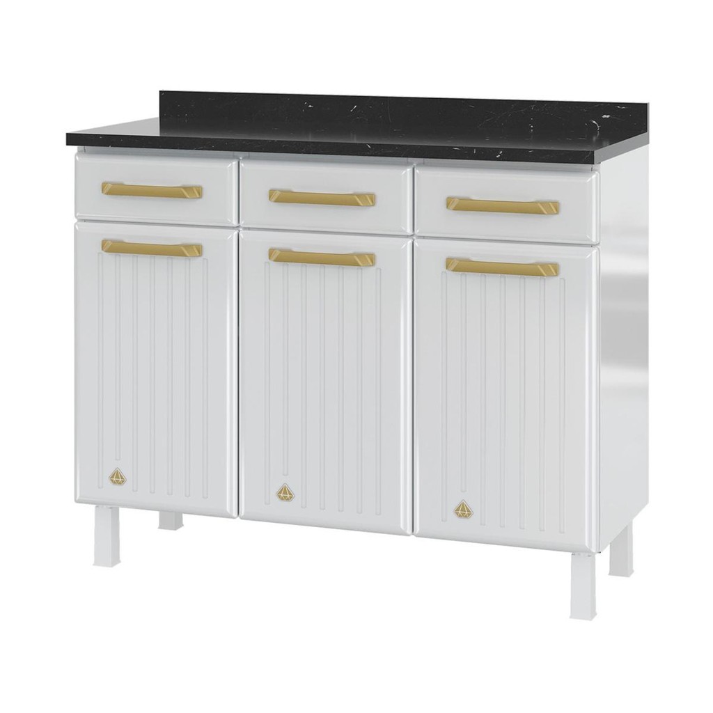 Balcão de Cozinha de Aço com Tampo 3 Portas e 3 Gavetas 105cm Multimóveis CR20360
