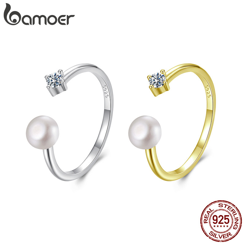 Bamoer 925 Sterling Sliver Anel Aberto Pérola Moissanite Moda Joias Presentes Para Mulheres em Oferta na Shopee
