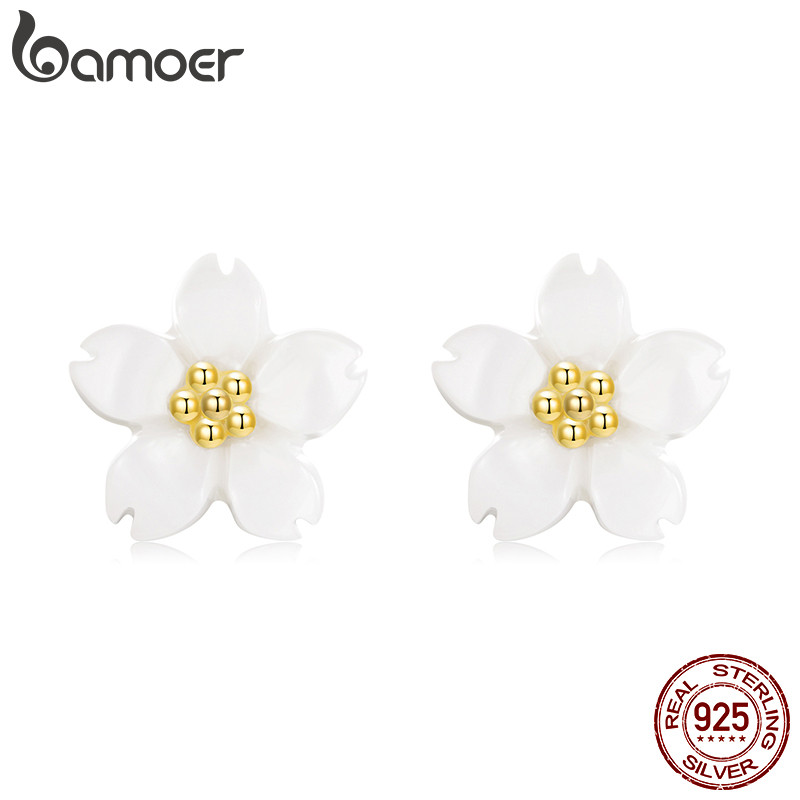 Brincos Bamoer 925 Sterling Sliver Sakura White Shell Design Joias Presentes Para Mulheres em Oferta na Shopee
