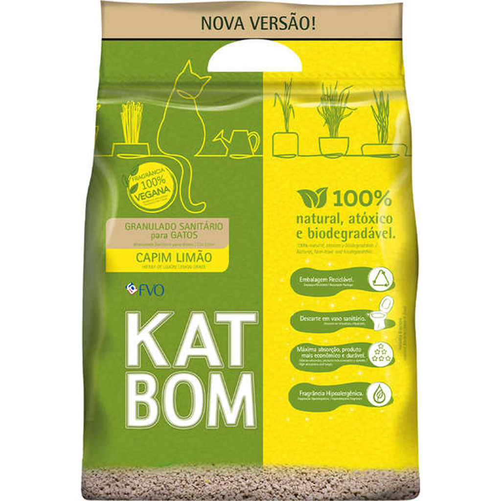 Kit 3 Katbom Capim Limão Granulado Sanitário para Gatos - 3 Kg - Pets