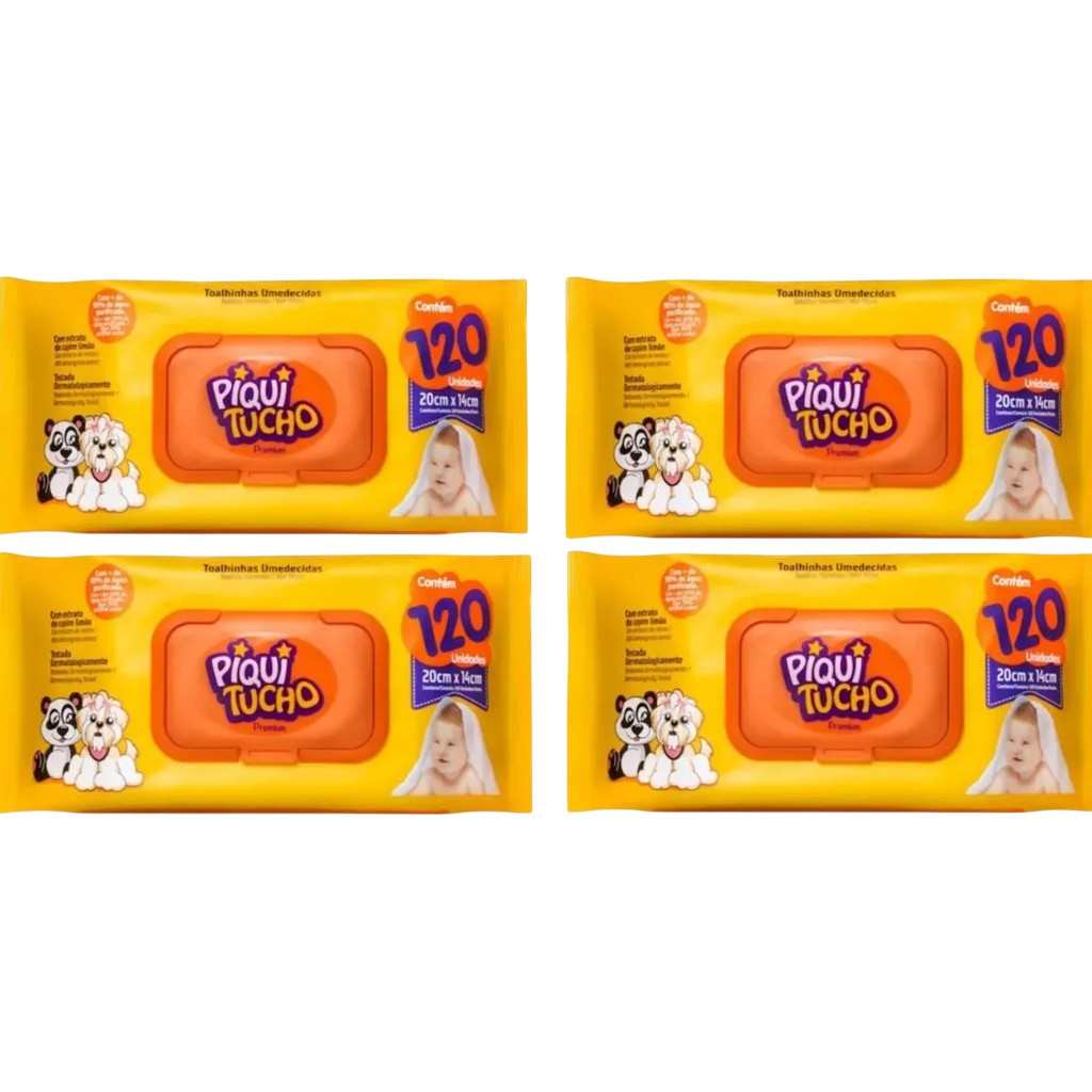 Kit 4x Toalhas Umedecidas Piquitucho Premium 120 U em Oferta na Shopee