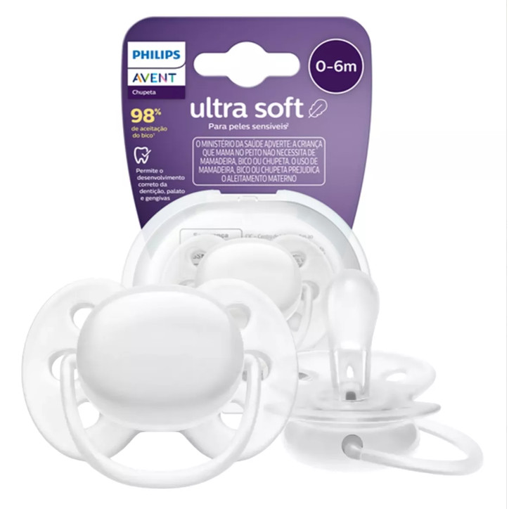 Chupeta Philips Avent Ultra Soft , Branca Lisa , 0 a 6 meses, SCF092/01