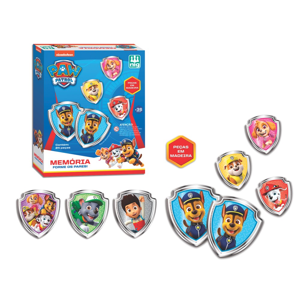 Jogo Da Memória Madeira Patrulha Canina - 24 Peças - Nig Brinquedos em Oferta na Shopee